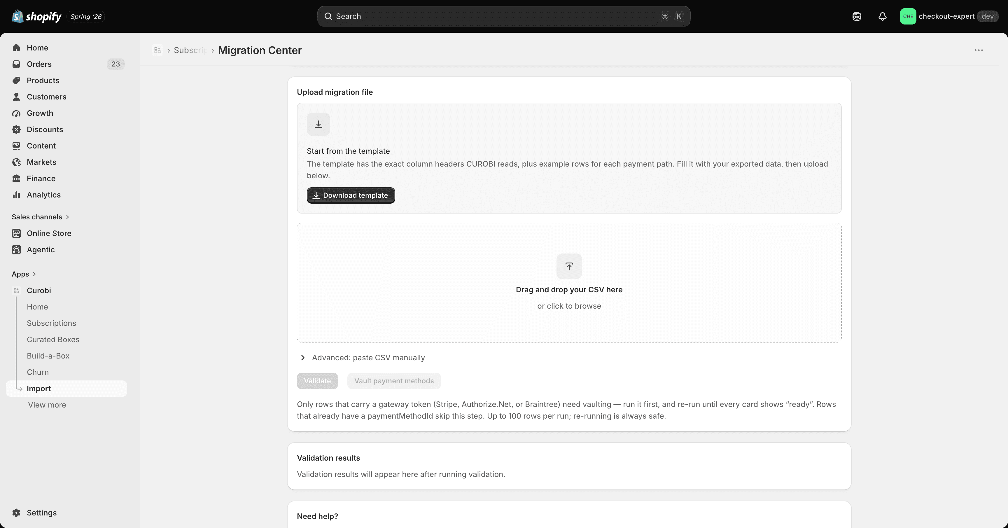 Download the sample CSV and upload your file