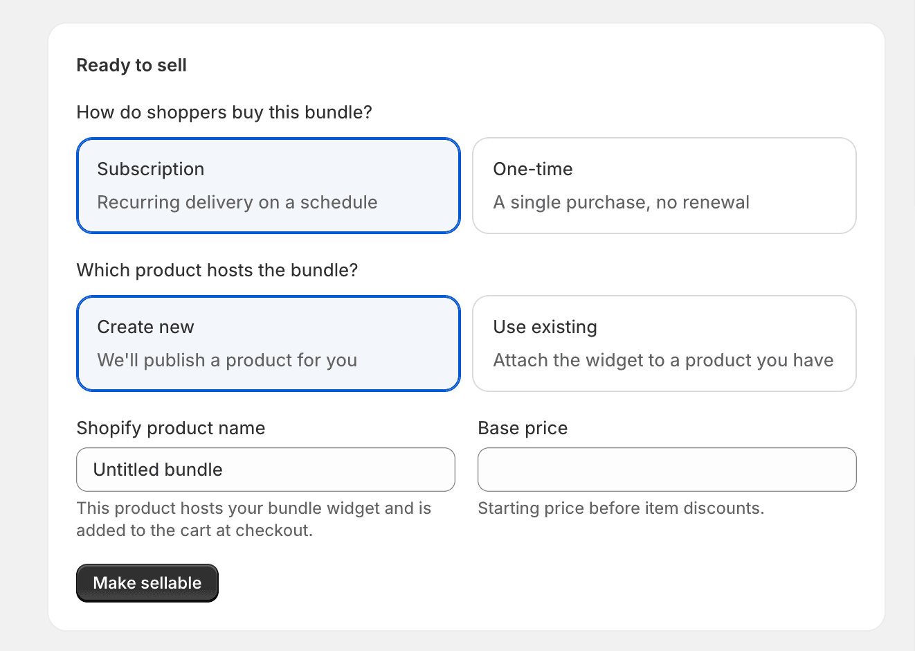 Subscription and one-time options for a Mix & Match bundle