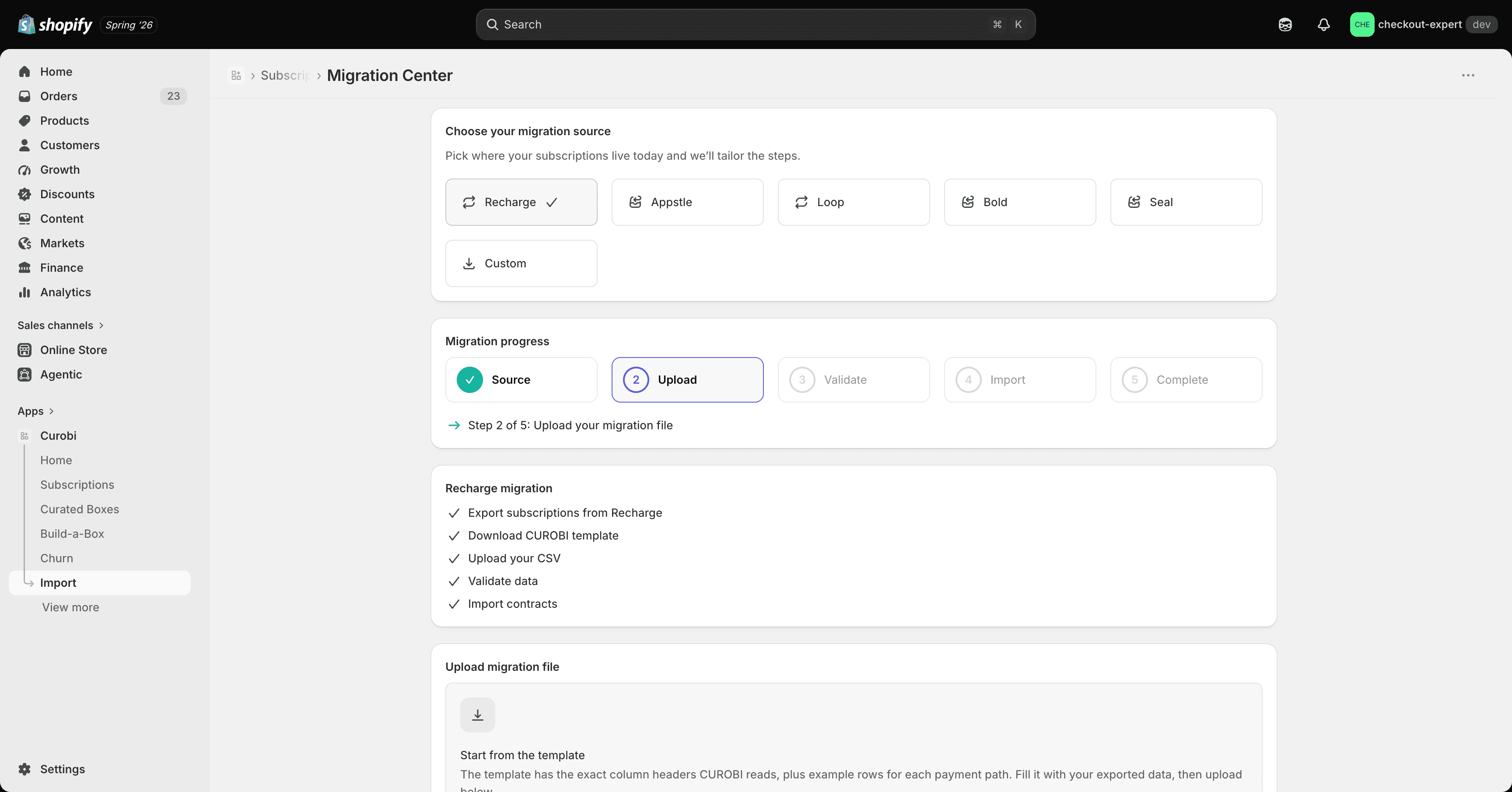 Uploading the CSV to commit the import