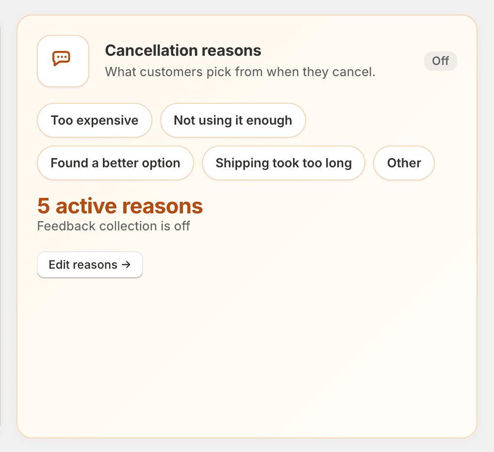 Cancellation reasons settings
