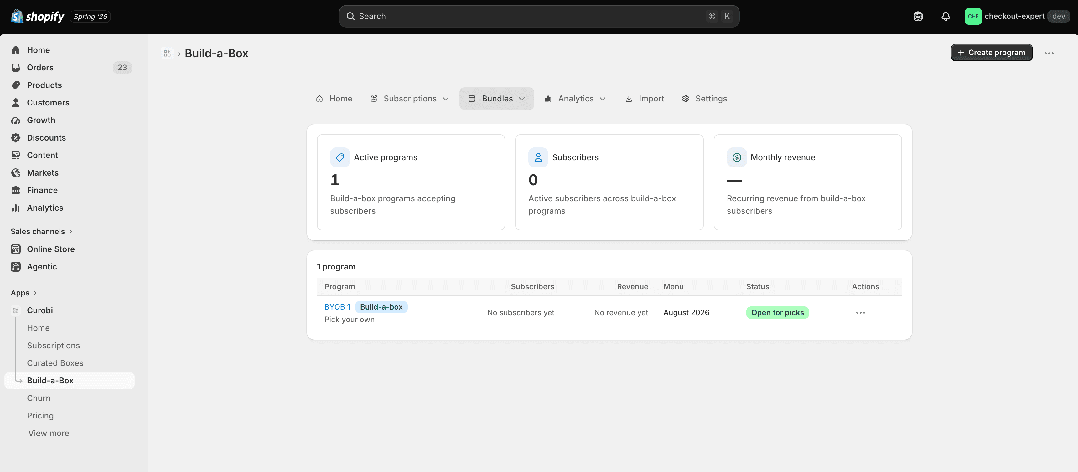The Build-a-Box dashboard listing build-your-own programs