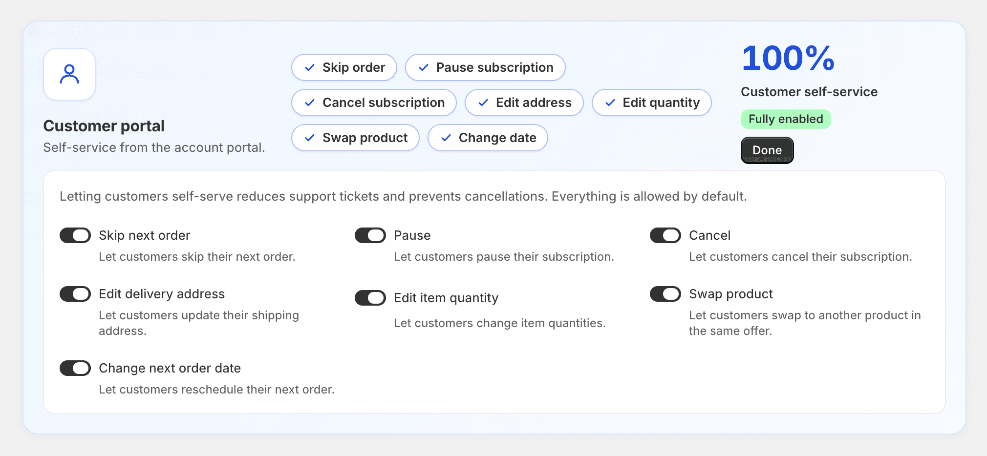 Editing which portal actions are available to customers