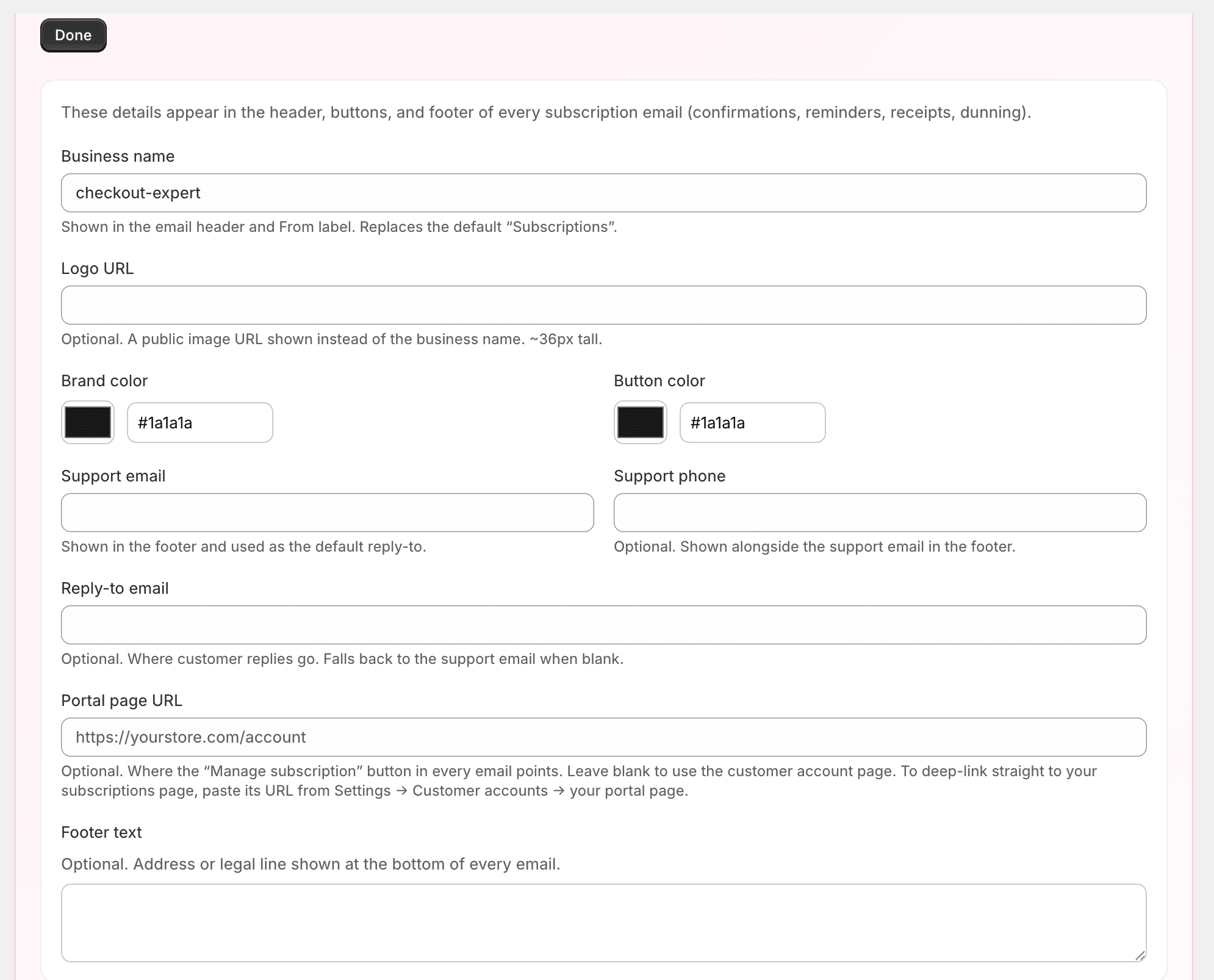 Editing email branding — logo, colors, and from-name