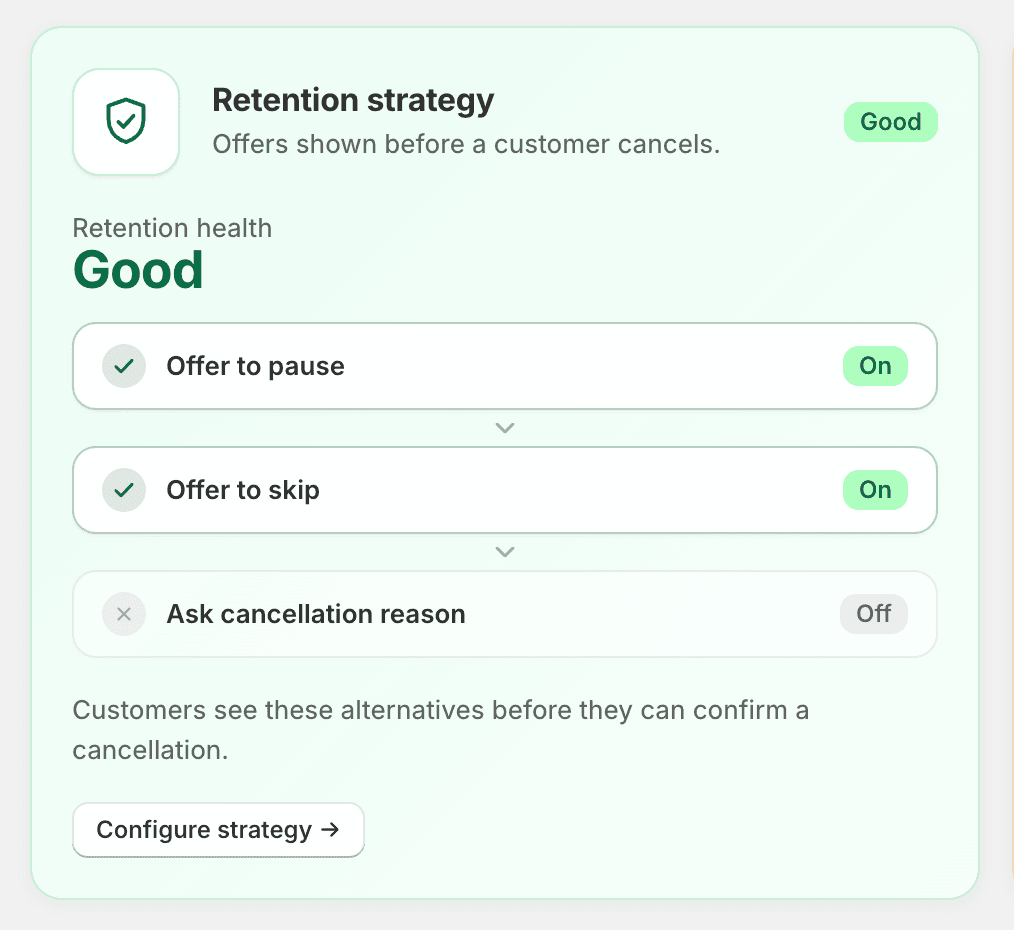 Retention strategy settings