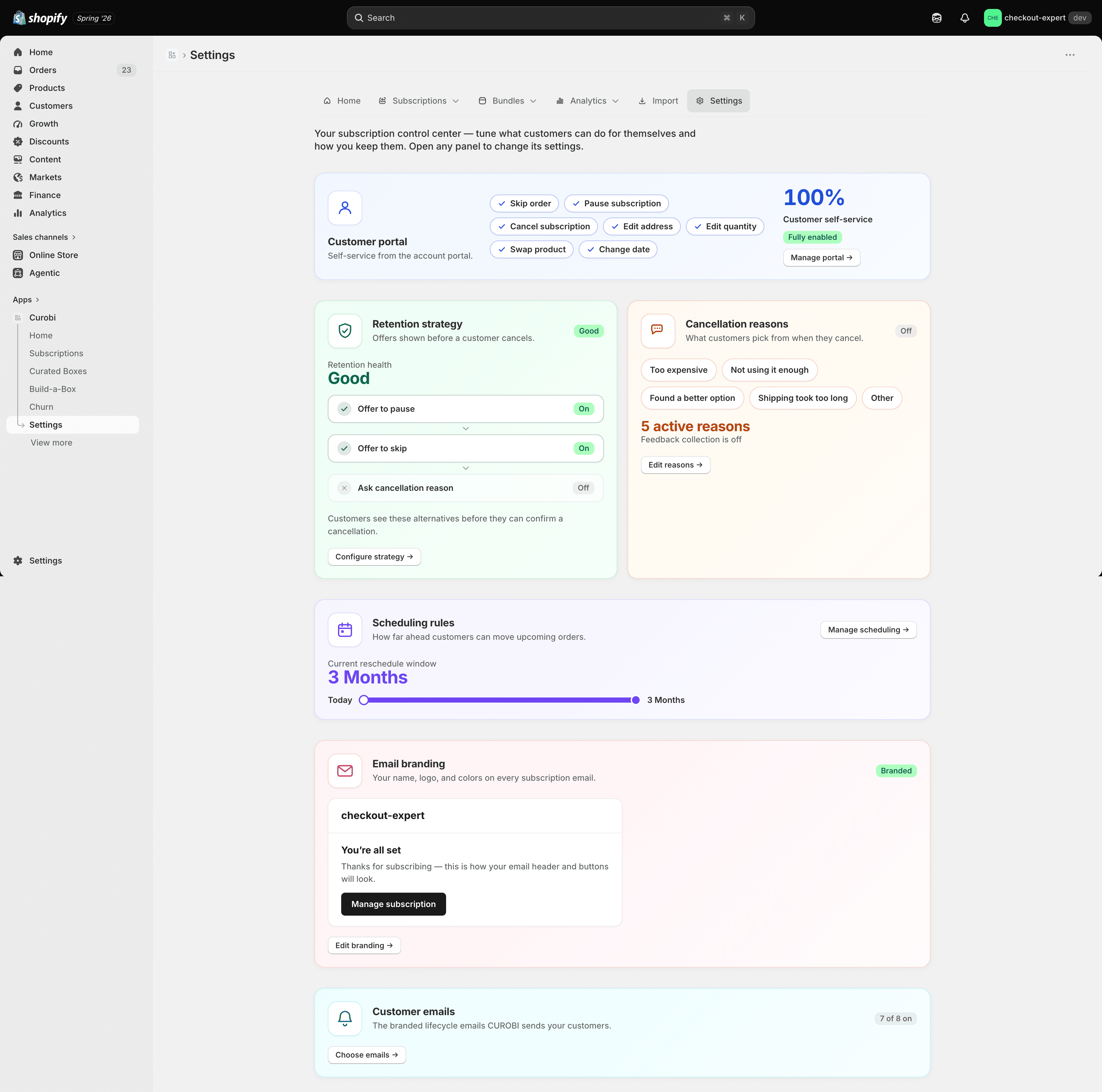 The Curobi Settings page
